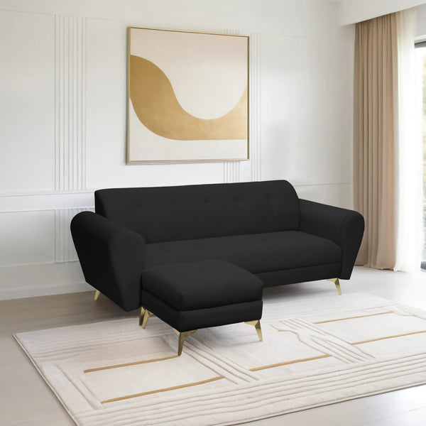 Milan Icon Ottoman 5 Seater Sofa - ( Plush Suede Fabric - Black )