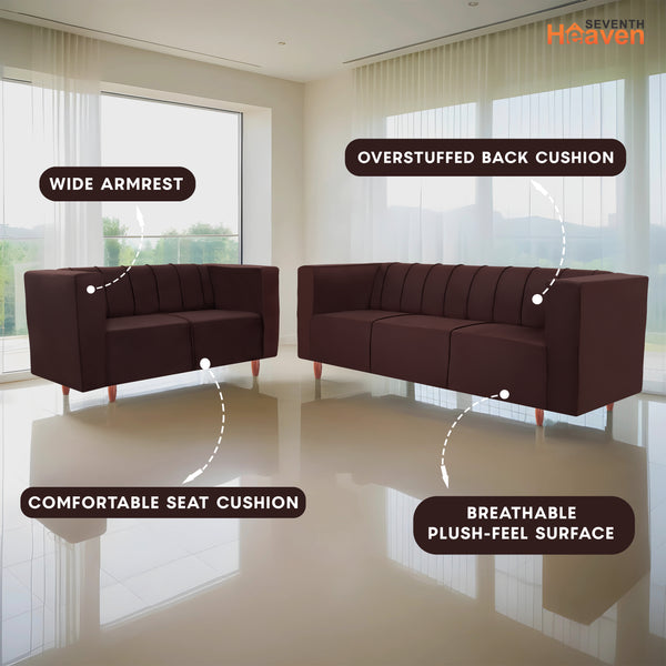 Sydney (3+2) Seater Sofa- ( Plush Suede Fabric- Brown )