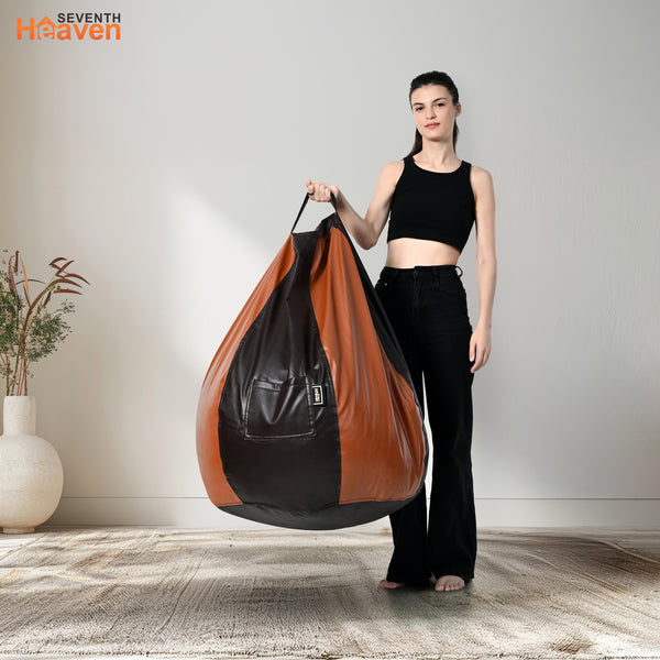 Seventh Heaven 3XL Bean Bag Cover with Footrest & Cushion ( Premium Leatherite - Brown & Tan )