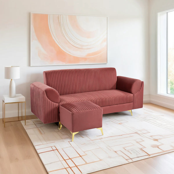 Venice 4 Seater Sofa with 2 Ottoman- ( Plush Suede Fabric- Peach )