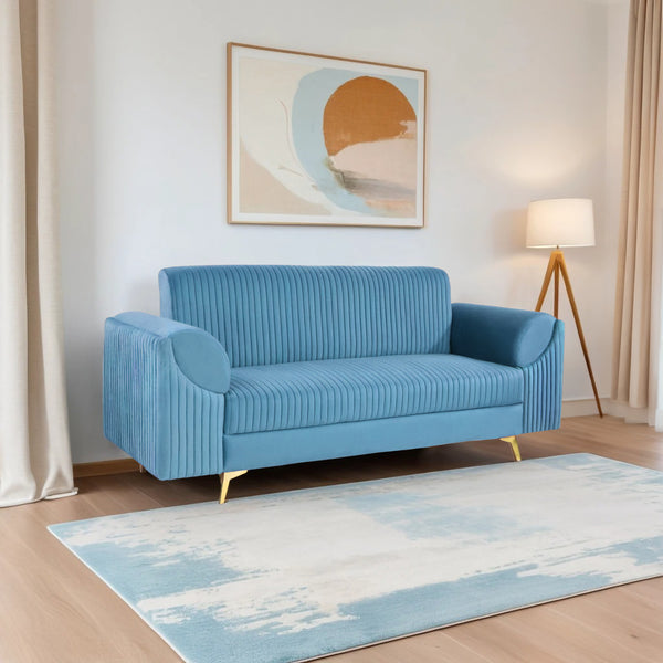 Venice 3 Seater Sofa- ( Plush Suede Fabric- Sky Blue )