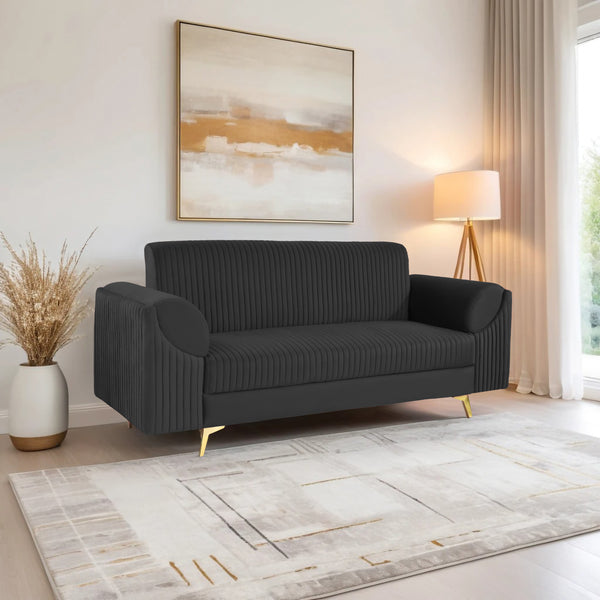 Venice 3 Seater Sofa- ( Plush Suede Fabric- Black )