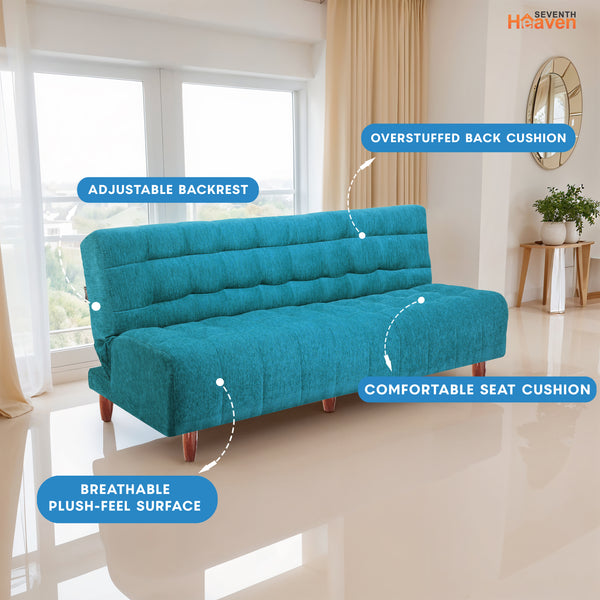 Florida Neo 4 Seater Wooden Sofa Cum Bed - ( Premium Molfino Fabric- Sky Blue )