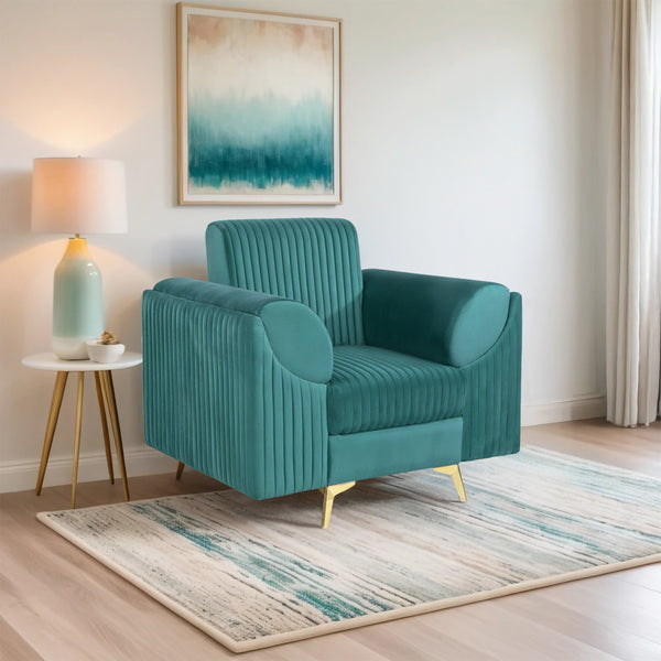 Venice 1 Seater Sofa - ( Plush Suede Fabric - Teal )