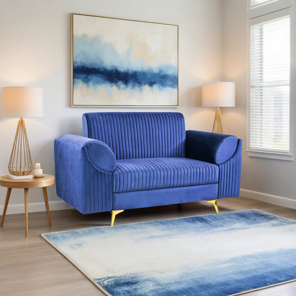 Venice 2 Seater Sofa- ( Plush Suede Fabric - Blue )