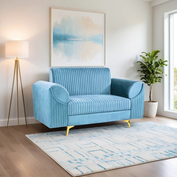 Venice 2 Seater Sofa - ( Plush Suede Fabric - Sky Blue)