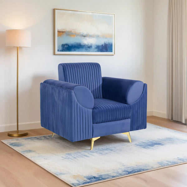 Venice 1 Seater Sofa - ( Plush Suede Fabric - Blue )