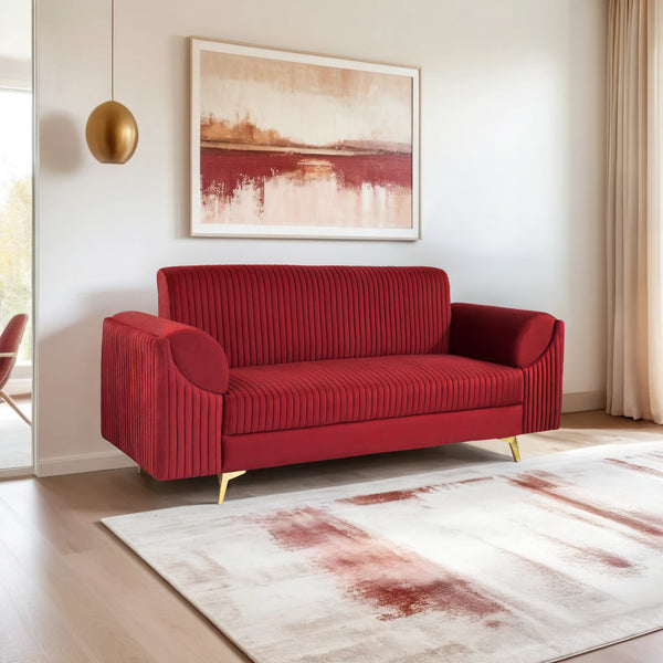 Venice 3 Seater Sofa- ( Plush Suede Fabric - Maroon )