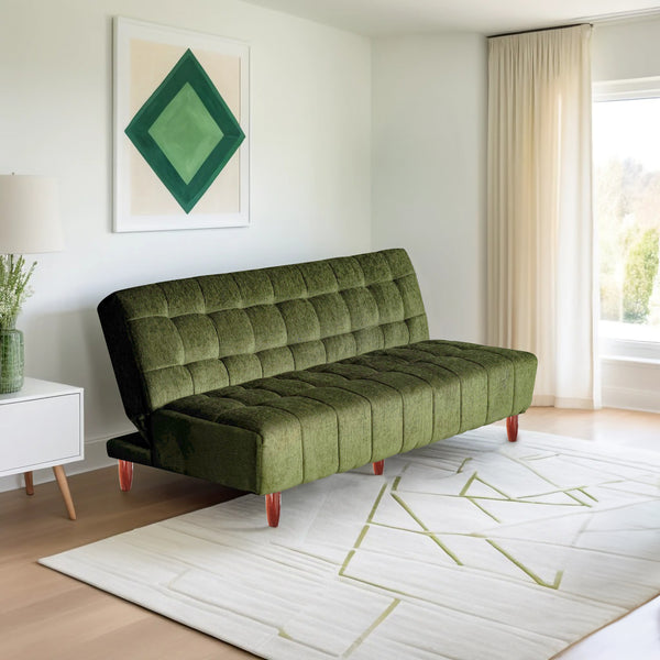 Florida 4 Seater Wooden Sofa Cum Bed - ( Premium Molfino Fabric- Green)
