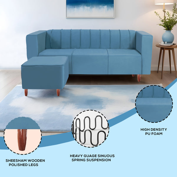 Sydney 5 Seater Sofa with 2 Ottoman- ( Plush Suede Fabric-Sky Blue )