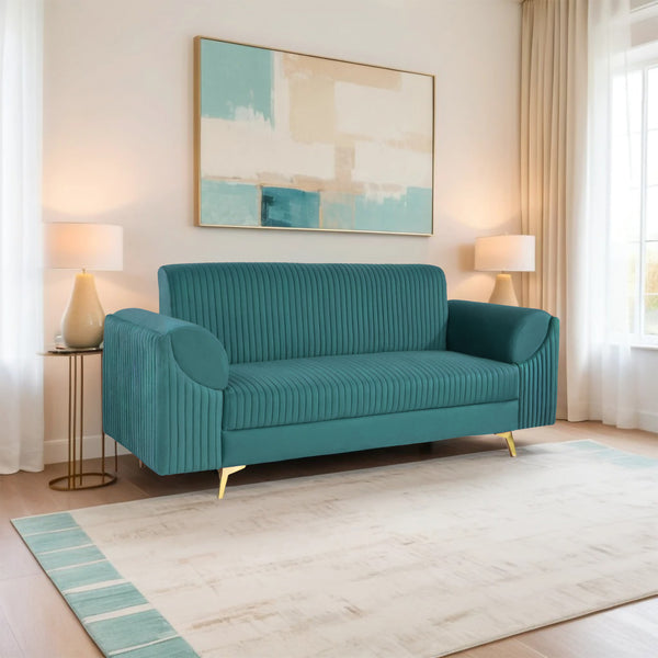 Venice 3 Seater Sofa- ( Plush Suede Fabric- Teal )