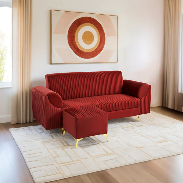 Venice 4 Seater Sofa with  Ottoman- ( Plush Suede Fabric- Maroon )