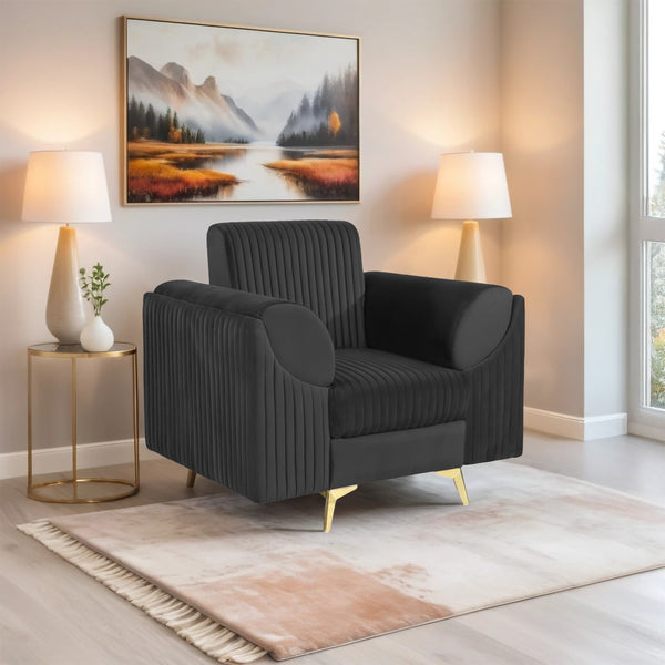 Venice 1 Seater Sofa - ( Plush Suede Fabric - Black )
