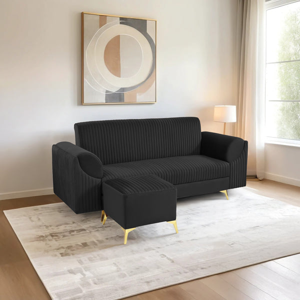 Venice 4 Seater Sofa with 2 Ottoman- ( Plush Suede Fabric- Black )