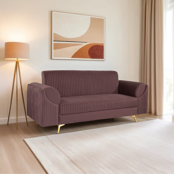 Venice 3 Seater Sofa- ( Plush Suede Fabric- Brown )