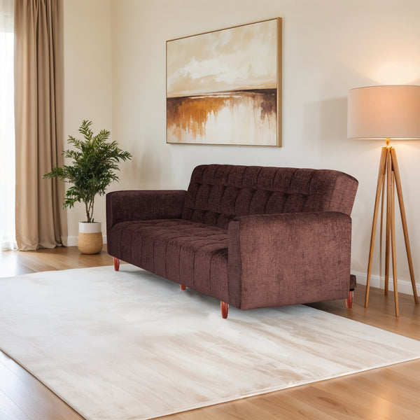 Lisbon 3 Seater Wooden Sofa Cum Bed - ( Premium Molfino Fabric- Brown )