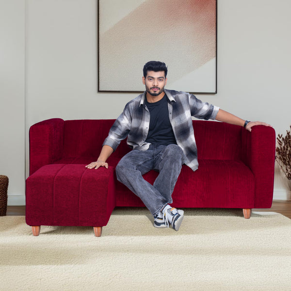 Tokyo 5 Seater Sofa with 2 Ottomans- ( Premium Molfino Fabric- Maroon )
