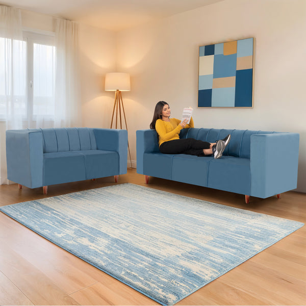 Sydney (3+2) Seater Sofa- ( Plush Suede Fabric- Sky Blue )