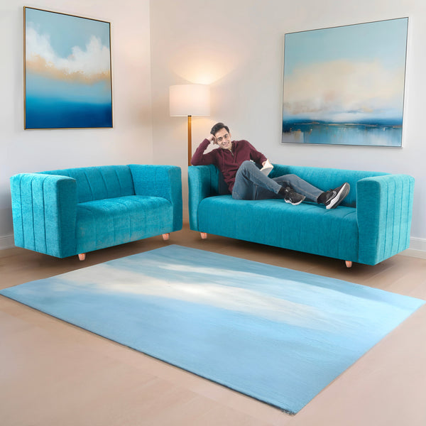 Tokyo 5 Seater Sofa- (3+2) ( Premium Molfino Fabric - Sky Blue)