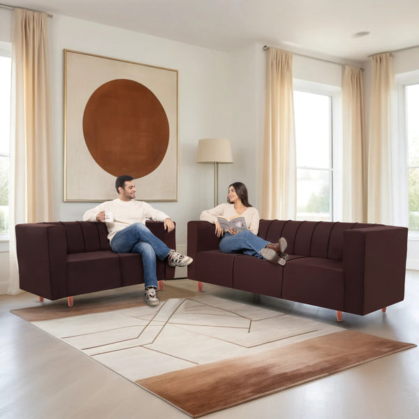 Sydney (3+2) Seater Sofa- ( Plush Suede Fabric- Brown )
