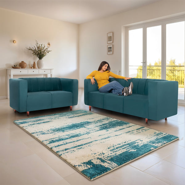 Sydney (3+2) Seater Sofa- ( Plush Suede Fabric- Teal )