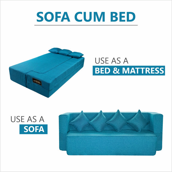 Flipper X Sofa Cum Bed - 4  Seater, Plain Cushion ( Jute Fabric, Sky Blue )