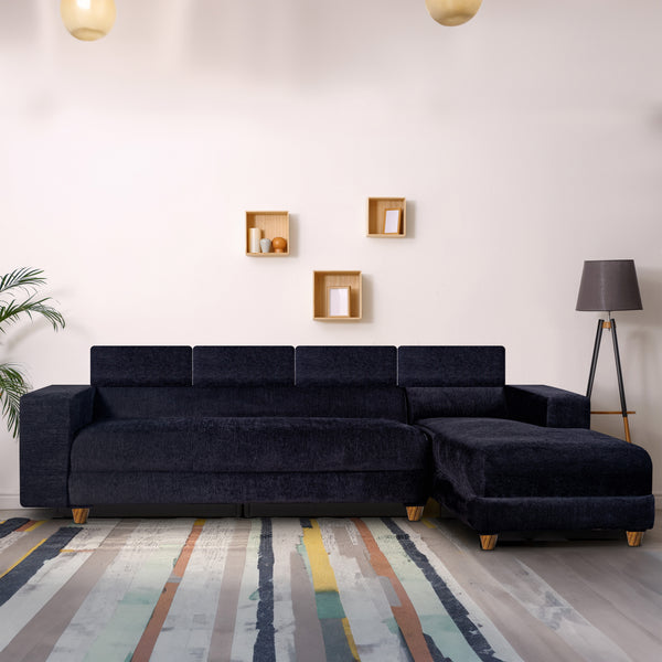 Berlin 6 Seater Sofa Right Corner- ( Premium Molfino Fabric- Black )