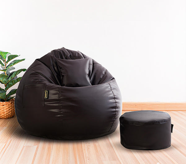 Seventh Heaven 3XL Bean Bag Cover with Footrest & Cushion ( Premium Leatherite - Brown )