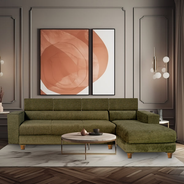 Berlin 6 Seater Sofa Right Corner- ( Premium Molfino Fabric- Green )