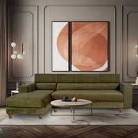 berlin 6 seater sofa extra spacious chenille molfino fabric with 3 years warranty finish color green style left corner sofa