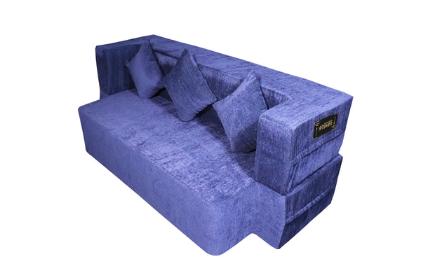 Flipper X Sofa Cum Bed - 3  Seater, Plain Cushion ( Premium Molfino Fabric, Blue)