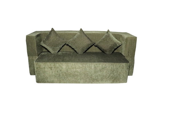Flipper X Sofa Cum Bed - 3  Seater, Plain Cushion ( Premium Molfino Fabric, Green)