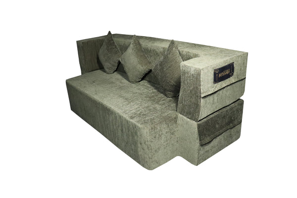 Flipper X Sofa Cum Bed - 3  Seater, Plain Cushion ( Premium Molfino Fabric, Green)