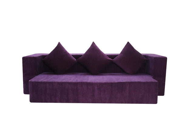 Flipper X Sofa Cum Bed - 3  Seater, Plain Cushion ( Premium Molfino Fabric, Purple )