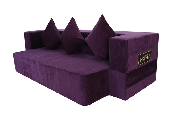 Flipper X Sofa Cum Bed - 3  Seater, Plain Cushion ( Premium Molfino Fabric, Purple )