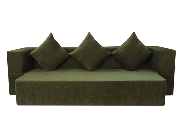 Flipper X Sofa Cum Bed - 3  Seater, Plain Cushion ( Premium Molfino Fabric, Green)