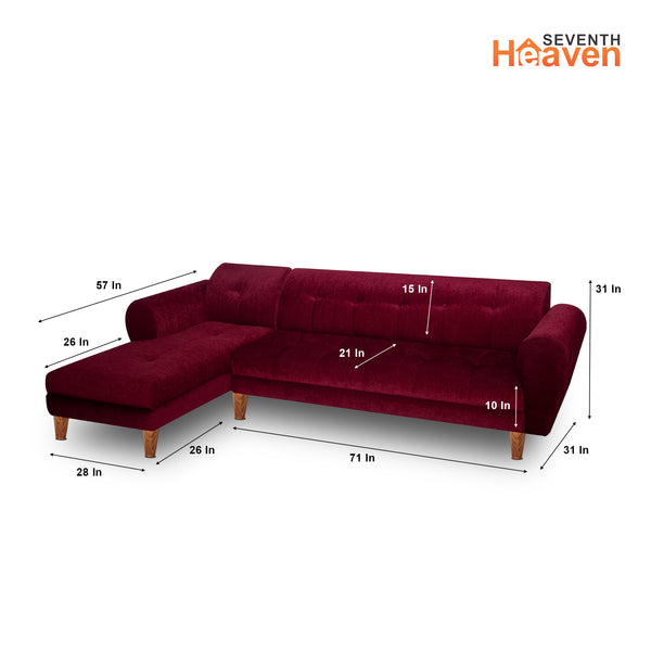 Milan 6 Seater Sofa Left Corner- ( Premium Molfino Fabric- Maroon )