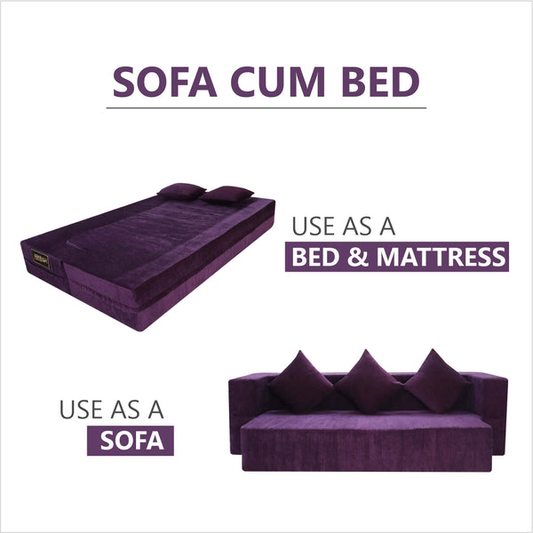 Flipper X Sofa Cum Bed - 3  Seater, Plain Cushion ( Premium Molfino Fabric, Purple )