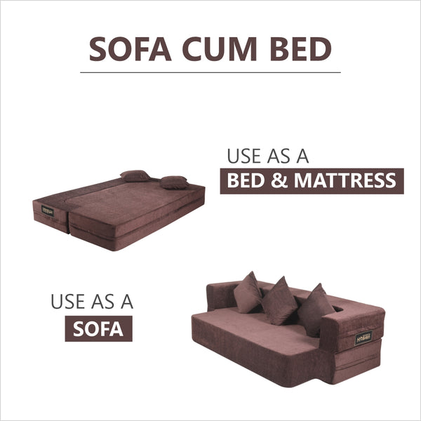 Flipper X Sofa Cum Bed - 3  Seater, Plain Cushion ( Premium Molfino Fabric, Brown )