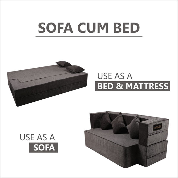 Flipper X Sofa Cum Bed - 3  Seater, Plain Cushion ( Premium Molfino Fabric, Grey)