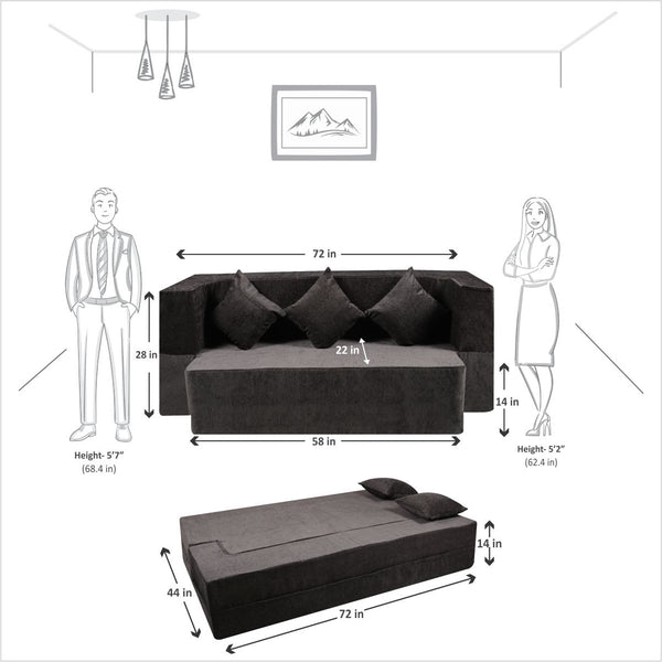 Flipper X Sofa Cum Bed - 3  Seater, Plain Cushion ( Premium Molfino Fabric, Grey)