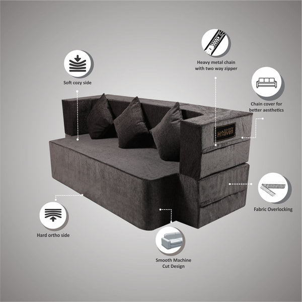 Flipper X Sofa Cum Bed - 3  Seater, Plain Cushion ( Premium Molfino Fabric, Grey)