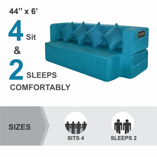 Flipper X Sofa Cum Bed - 4  Seater, Plain Cushion ( Jute Fabric, Sky Blue )