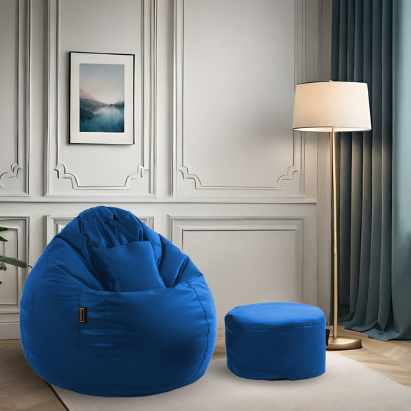 Seventh Heaven 3XL Bean Bag Cover with Footrest & Cushion ( Premium Leatherite - Royal Blue )
