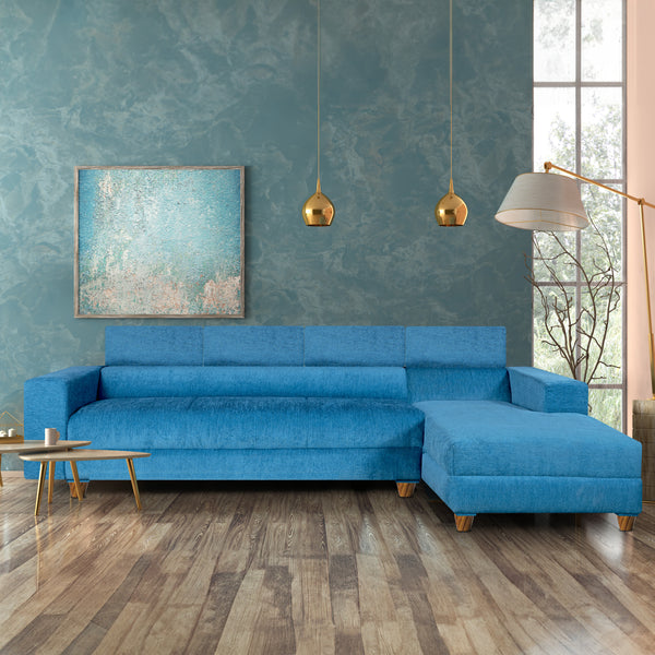 Berlin 6 Seater Sofa Right Corner- ( Premium Molfino Fabric- Sky Blue )