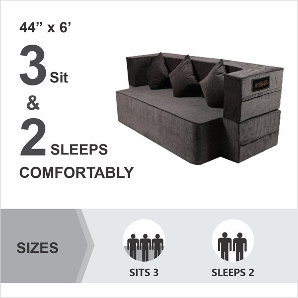 Flipper X Sofa Cum Bed - 3  Seater, Plain Cushion ( Premium Molfino Fabric, Grey)