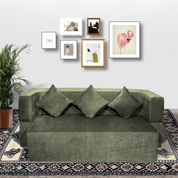 Flipper X Sofa Cum Bed - 3  Seater, Plain Cushion ( Premium Molfino Fabric, Green)