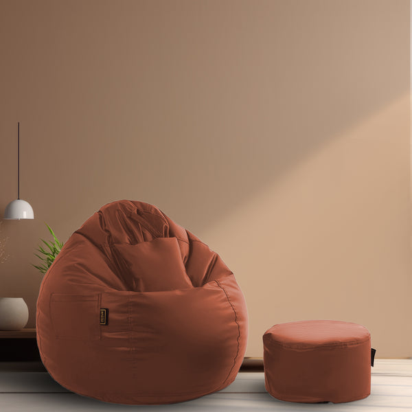 Seventh Heaven 3XL Bean Bag Cover with Footrest & Cushion ( Premium Leatherite - Tan )