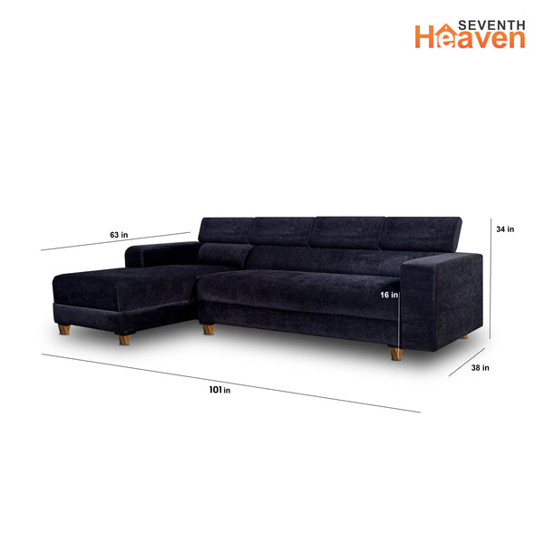 Berlin 6 Seater Sofa Right Corner- ( Premium Molfino Fabric- Black )