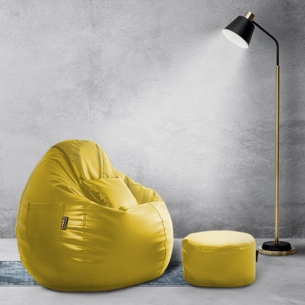 Seventh Heaven 3XL Bean Bag Cover with Footrest & Cushion ( Premium Leatherite - Yellow )